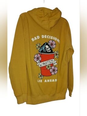 Mustard Yellow Graphic Hoodie - "Bad Decisions Lie Ahead"